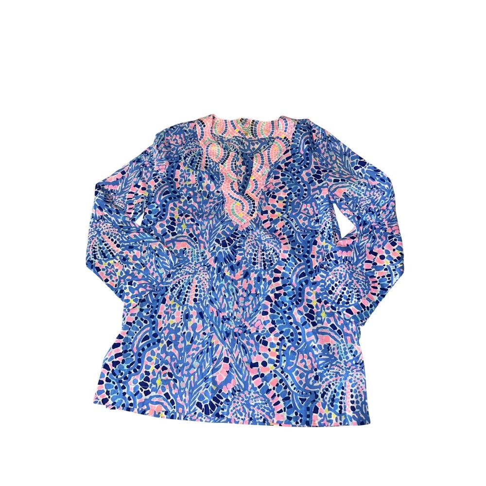 Lilly Pulitzer Shirt Womens XS Amelia Island Tunic Top Blue Pink